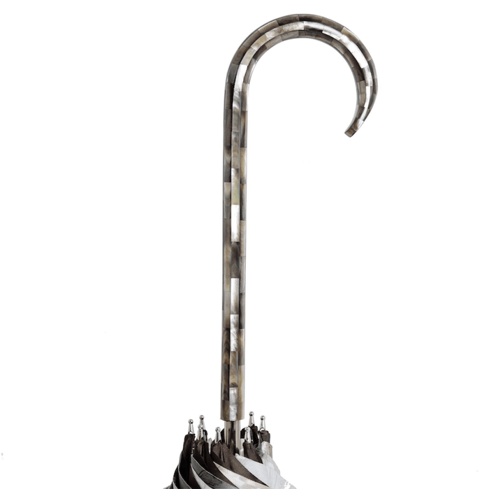 Brown Umbrella with Flowered Interior and Handle in Mother of Pearl