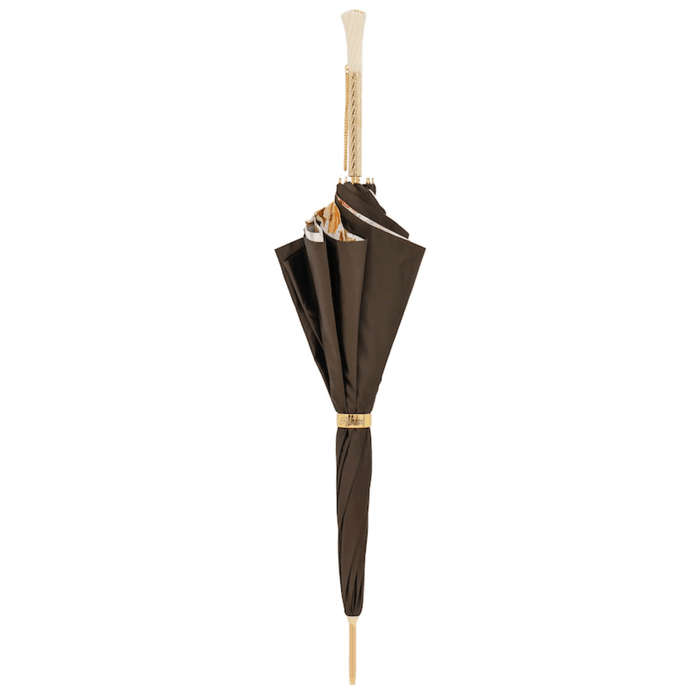 Brown Vintage Print Umbrella with Crystal Handle