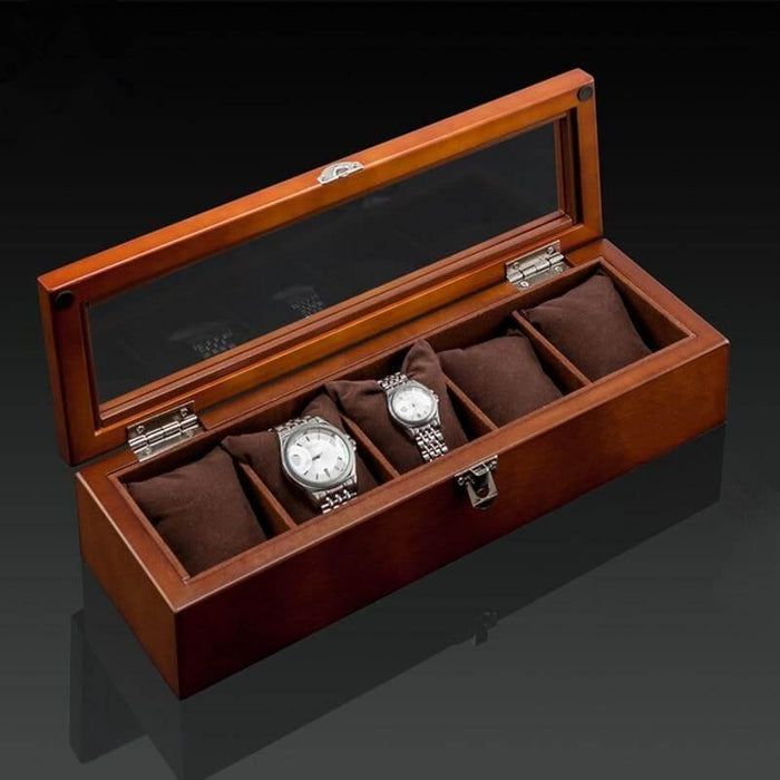 Brown Wood Watch Box of Premium Quality with 5 Slots