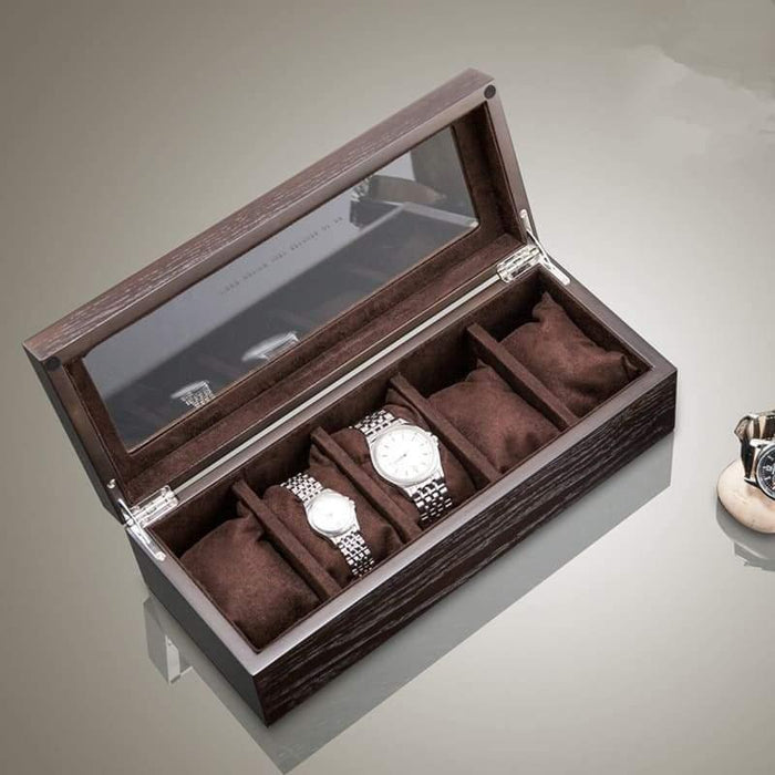 Luxury Design Brown Wood Watch Box with 5 Slots