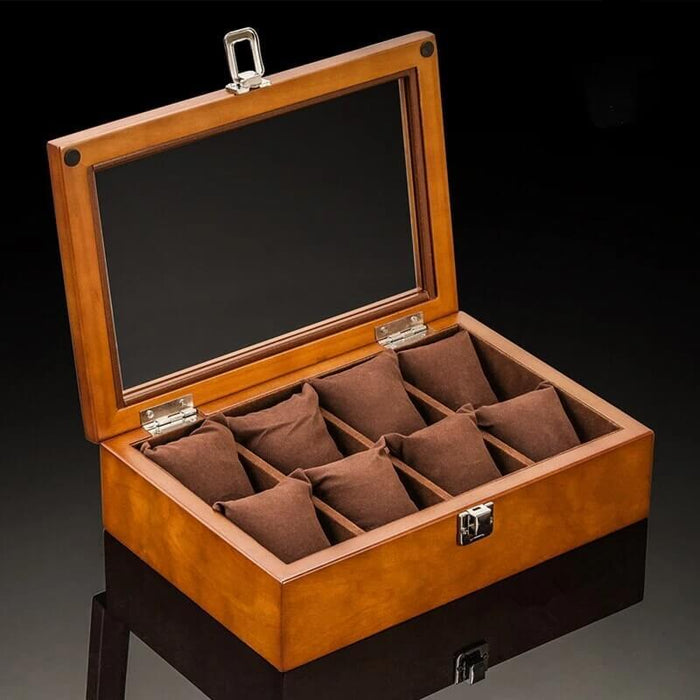 Brown Wooden Watch Box with 8 Slots for Watch Storage