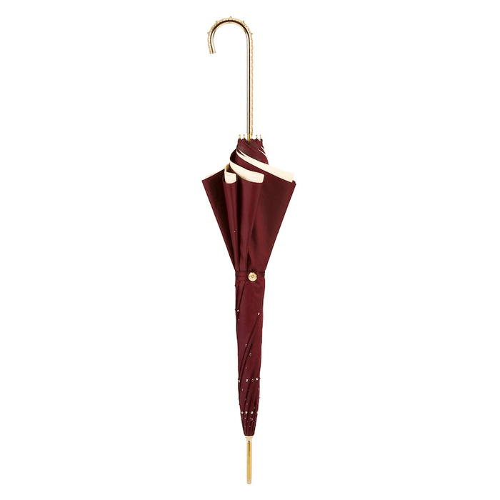 Burgundy Crystal Umbrella Unique Gold Brass Handle