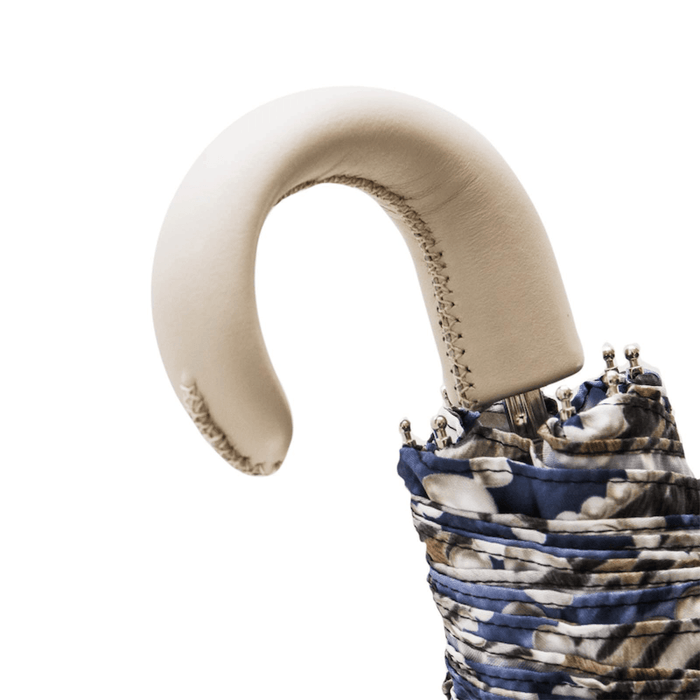 Pearl Print Leather Handle Designer Folding Umbrella