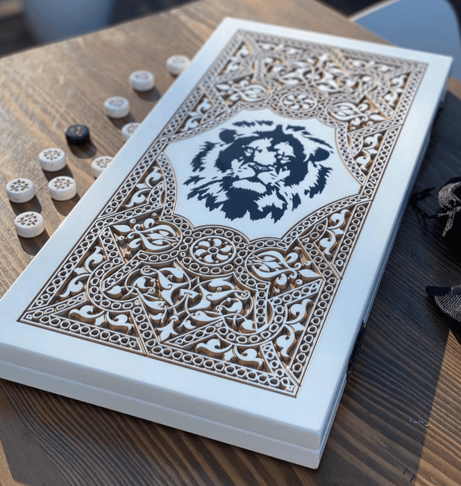 Luxury Acrylic Stone Backgammon "Black Lion" 60x30 cm, Stone Board