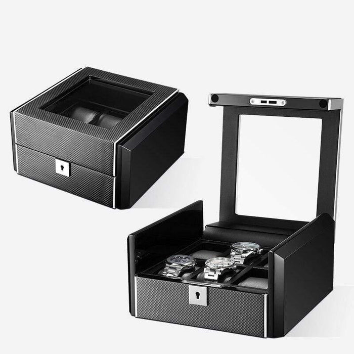 Carbon Fiber Black Watch Box with Lock and 6 Slots