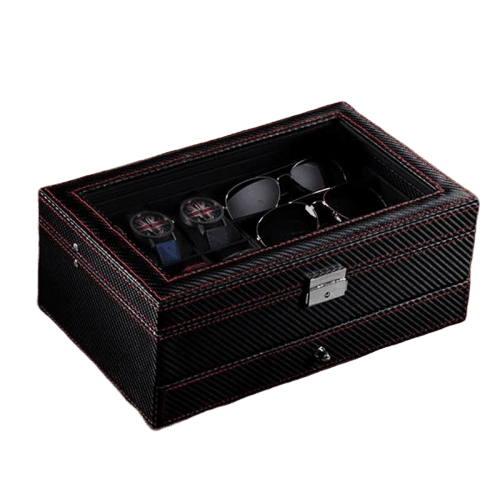 Unique Luxury Carbon Fiber Watch Case Box with 6 Slots