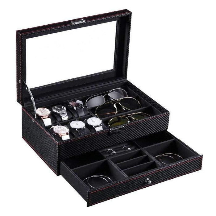 Unique Luxury Carbon Fiber Watch Case Box with 6 Slots