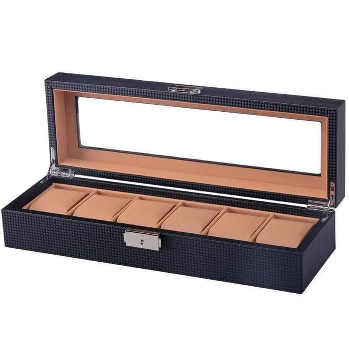 Carbon Fiber Watch Case with 6 Slots, Watch Storage Box