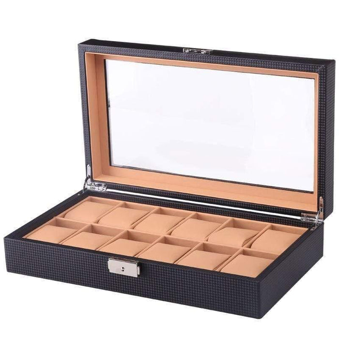 Stylish Storage Carbon Fiber Watch Box with 12 Slots