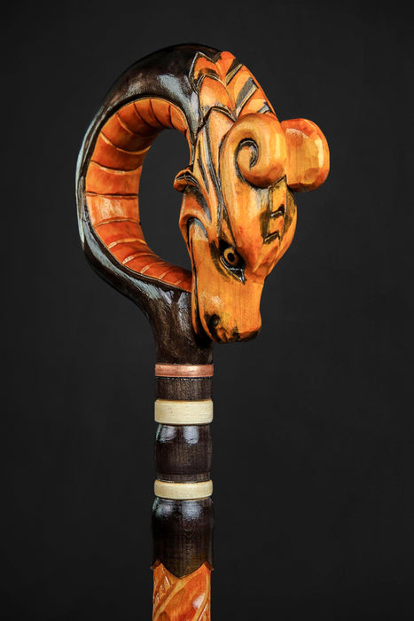 Carved Red Dragon Chinese Head Walking Stick, Design Cane