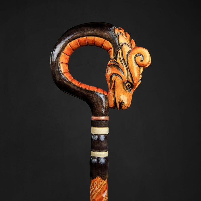 Carved Red Dragon Chinese Head Walking Stick, Design Cane