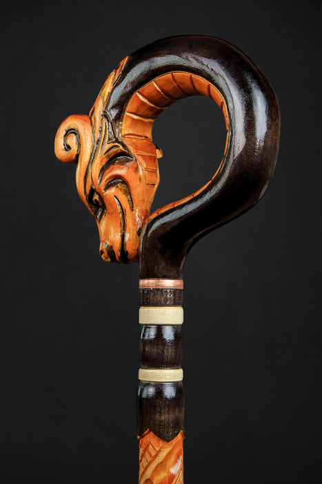 Carved Red Dragon Chinese Head Walking Stick, Design Cane