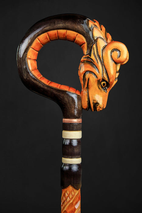Carved Red Dragon Chinese Head Walking Stick, Design Cane