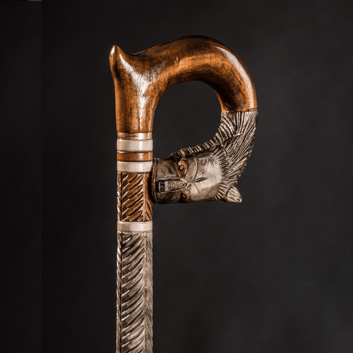 Unusual Wolf Walking Cane Hand Carved - Handmade