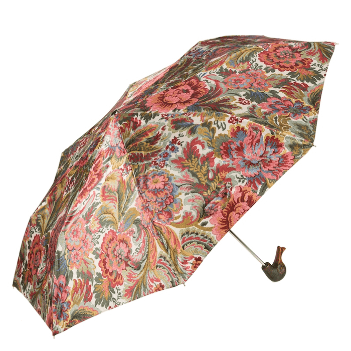 Vintage Flowered Duck Handle Folding Umbrella Women