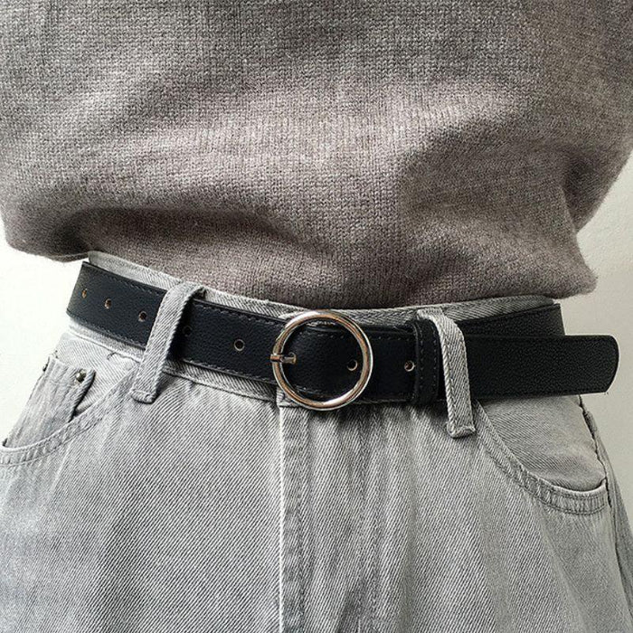Classic Leather Belt for Women with Round Buckle, Available in Plus Size