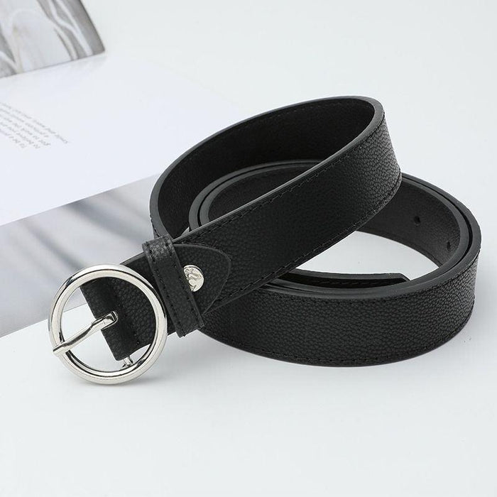 Classic Leather Belt for Women with Round Buckle, Available in Plus Size