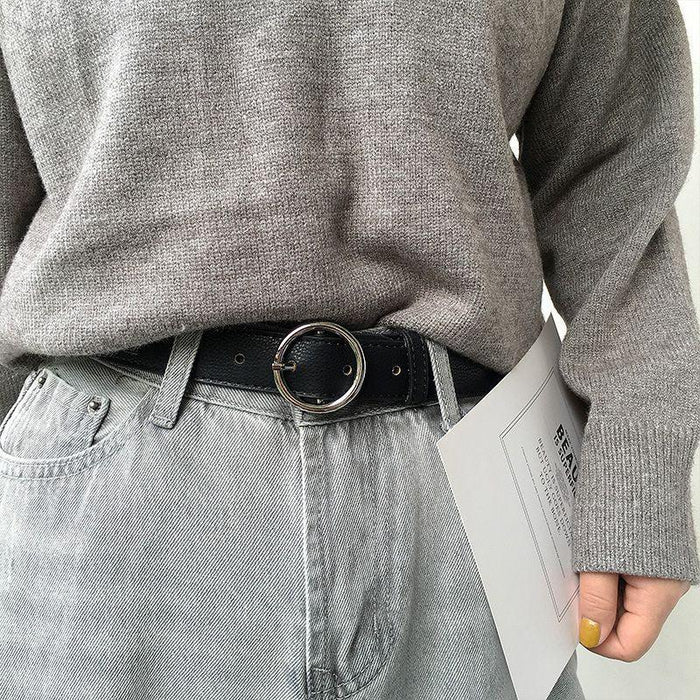 Classic Leather Belt for Women with Round Buckle, Available in Plus Size