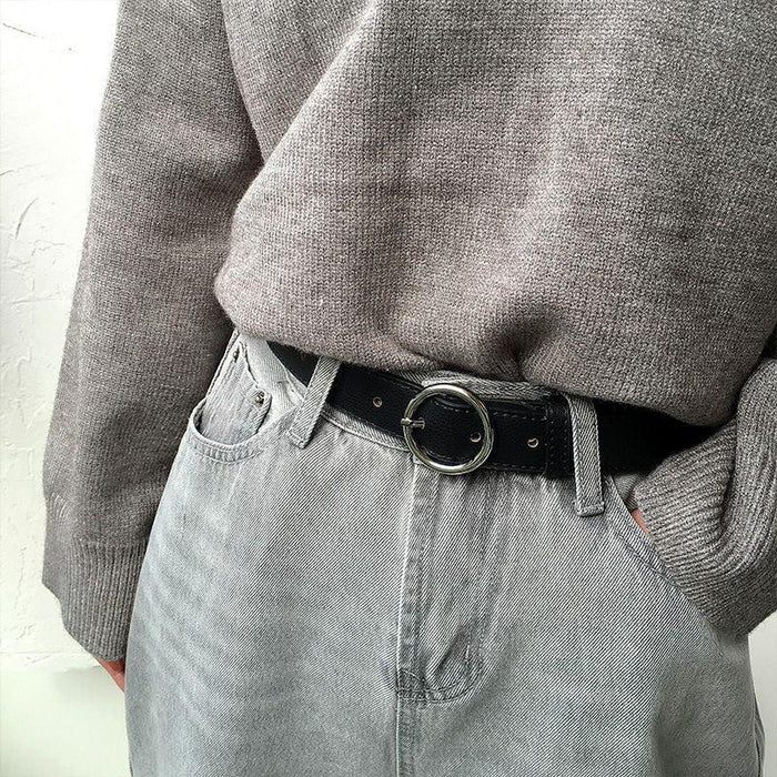 Classic Leather Belt for Women with Round Buckle, Available in Plus Size