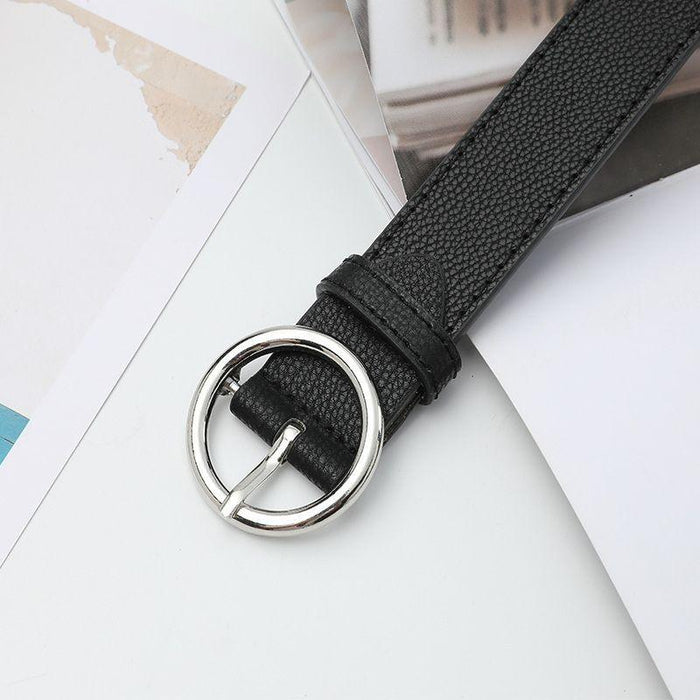 Classic Leather Belt for Women with Round Buckle, Available in Plus Size