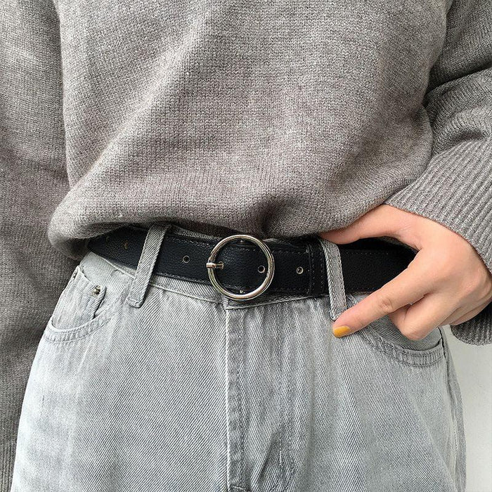 Classic Leather Belt for Women with Round Buckle, Available in Plus Size