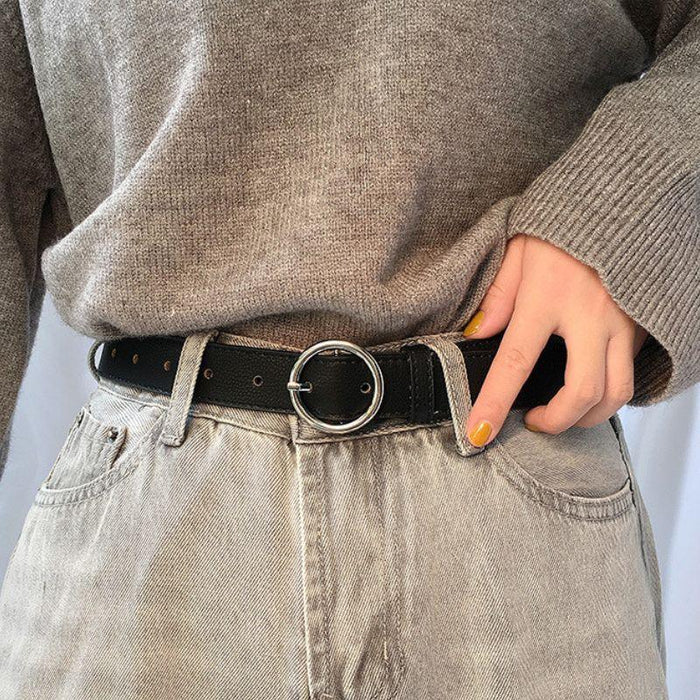 Classic Leather Belt for Women with Round Buckle, Available in Plus Size
