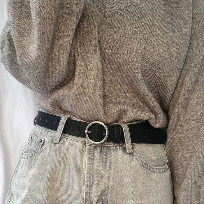 Classic Leather Belt for Women with Round Buckle, Available in Plus Size