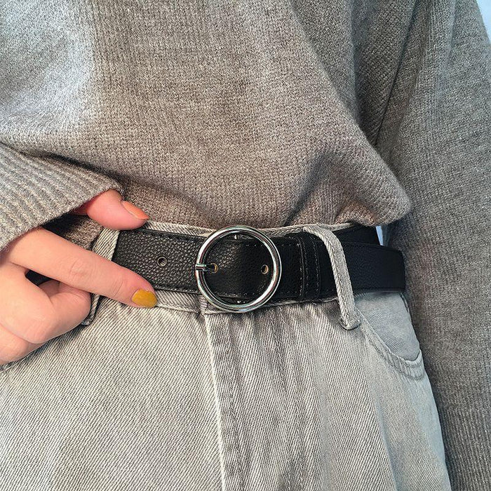 Classic Leather Belt for Women with Round Buckle, Available in Plus Size