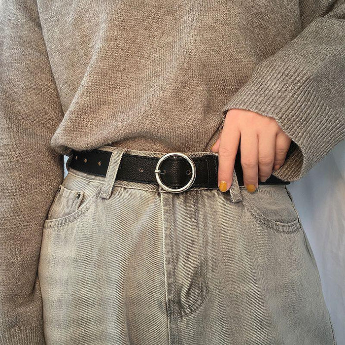 Classic Leather Belt for Women with Round Buckle, Available in Plus Size