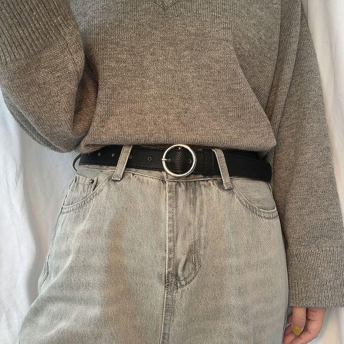 Classic Leather Belt for Women with Round Buckle, Available in Plus Size