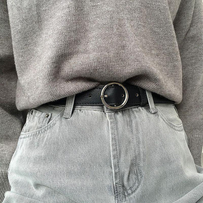 Classic Leather Belt for Women with Round Buckle, Available in Plus Size