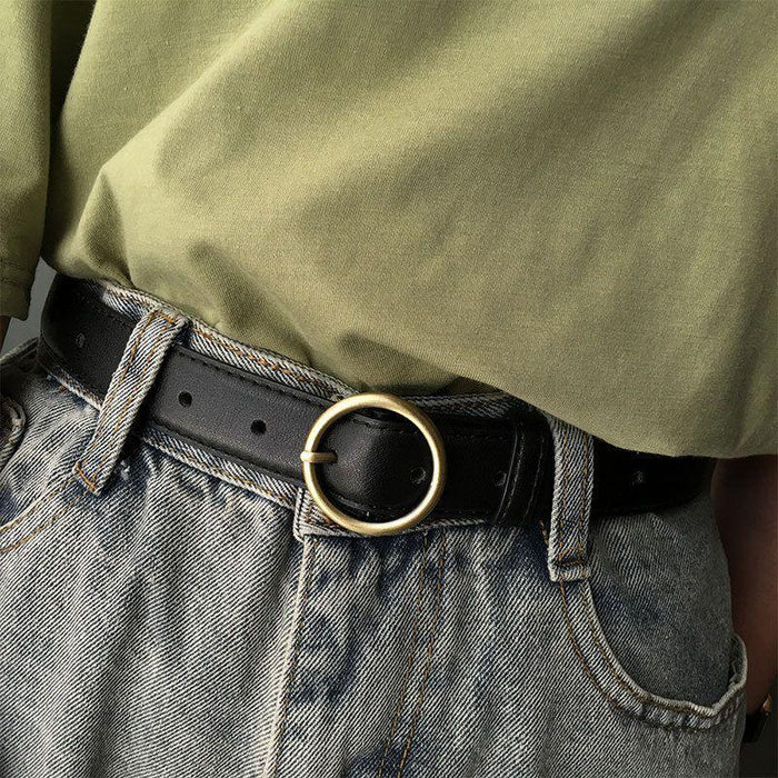 Classic Belt for Women with a Gold Round Buckle, Available in Plus Size
