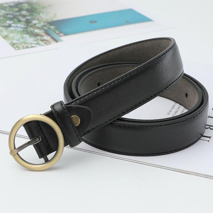 Classic Belt for Women with a Gold Round Buckle, Available in Plus Size