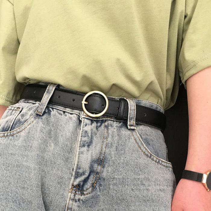 Classic Belt for Women with a Gold Round Buckle, Available in Plus Size