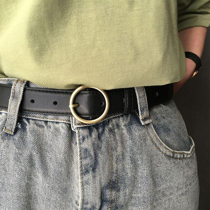 Classic Belt for Women with a Gold Round Buckle, Available in Plus Size