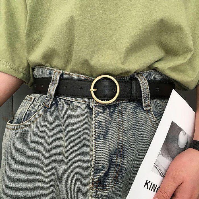 Classic Belt for Women with a Gold Round Buckle, Available in Plus Size