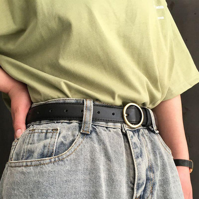 Classic Belt for Women with a Gold Round Buckle, Available in Plus Size