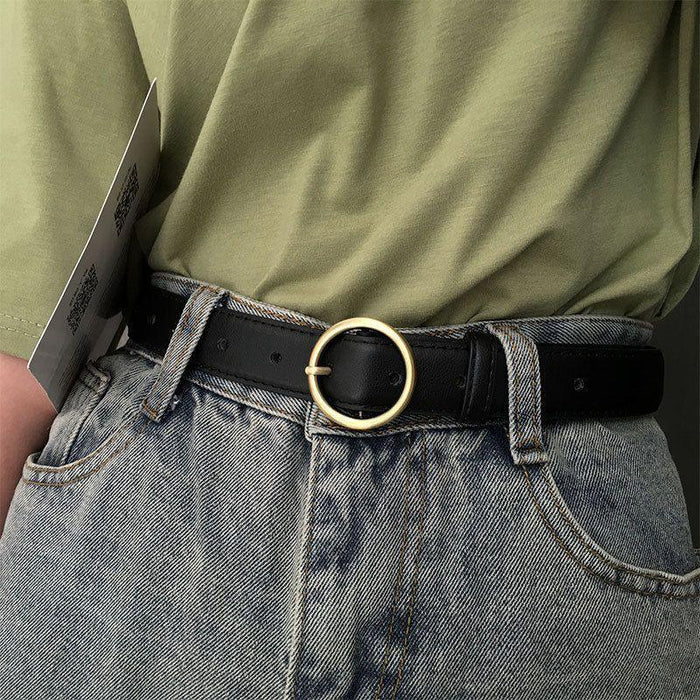 Classic Belt for Women with a Gold Round Buckle, Available in Plus Size