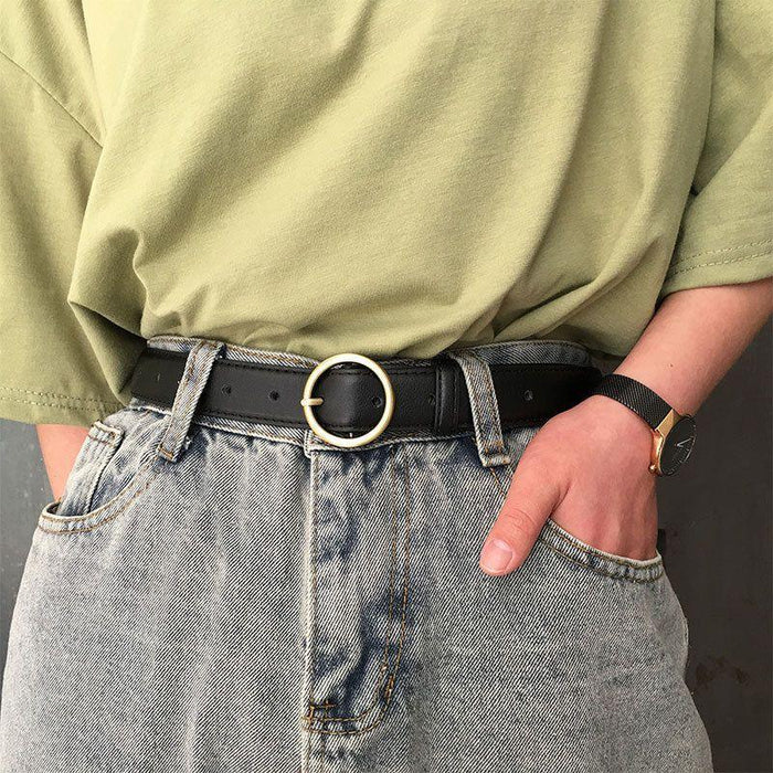 Classic Belt for Women with a Gold Round Buckle, Available in Plus Size