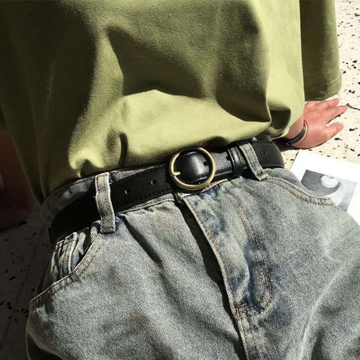 Classic Belt for Women with a Gold Round Buckle, Available in Plus Size