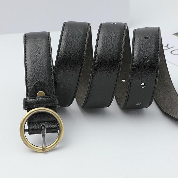 Classic Belt for Women with a Gold Round Buckle, Available in Plus Size