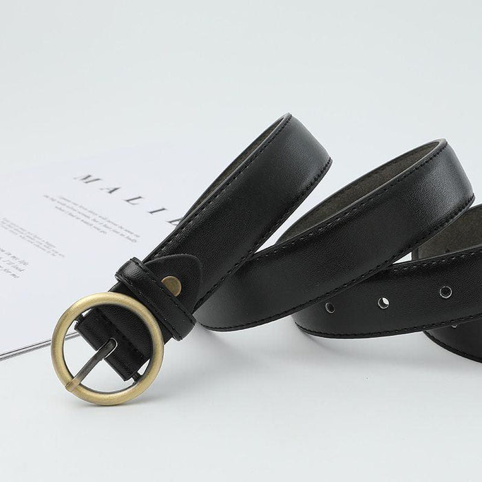 Classic Belt for Women with a Gold Round Buckle, Available in Plus Size