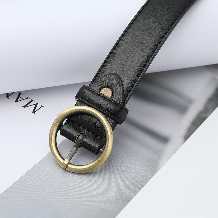 Classic Belt for Women with a Gold Round Buckle, Available in Plus Size