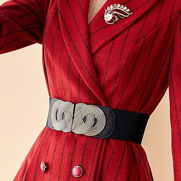 Vintage Buckle High-Waisted Elastic Belt for Dress