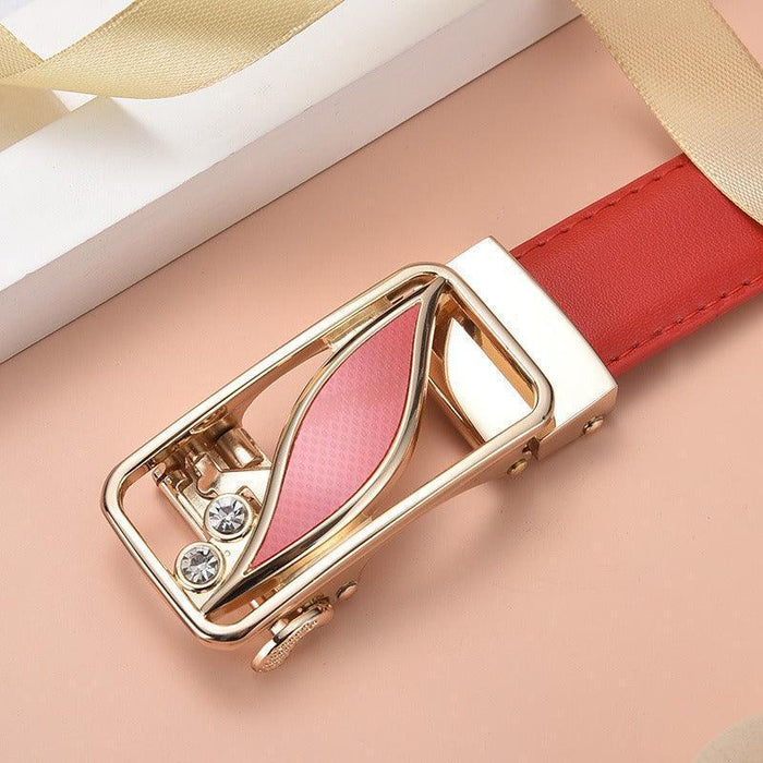 Leather Belt With Automatic Buckle For Women, Thema Model
