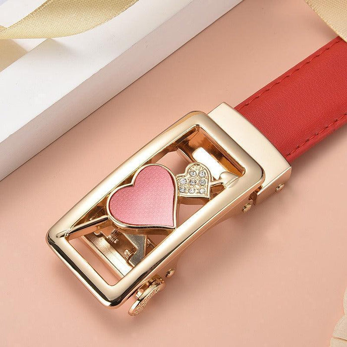 Leather Belt With Automatic Buckle For Women, Thema Model