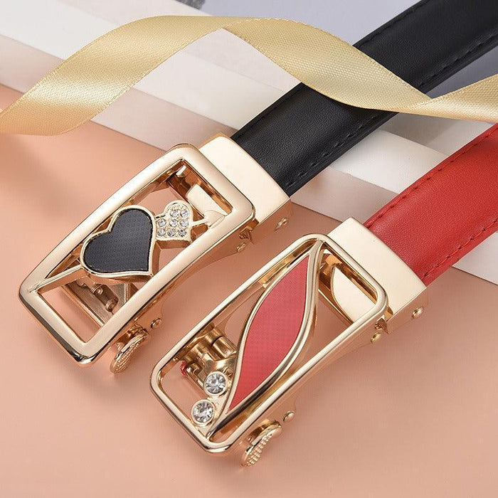 Leather Belt With Automatic Buckle For Women, Thema Model