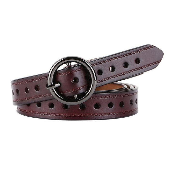 Women's Openwork Leather Belt With Vintage Round Buckle, Alice Model