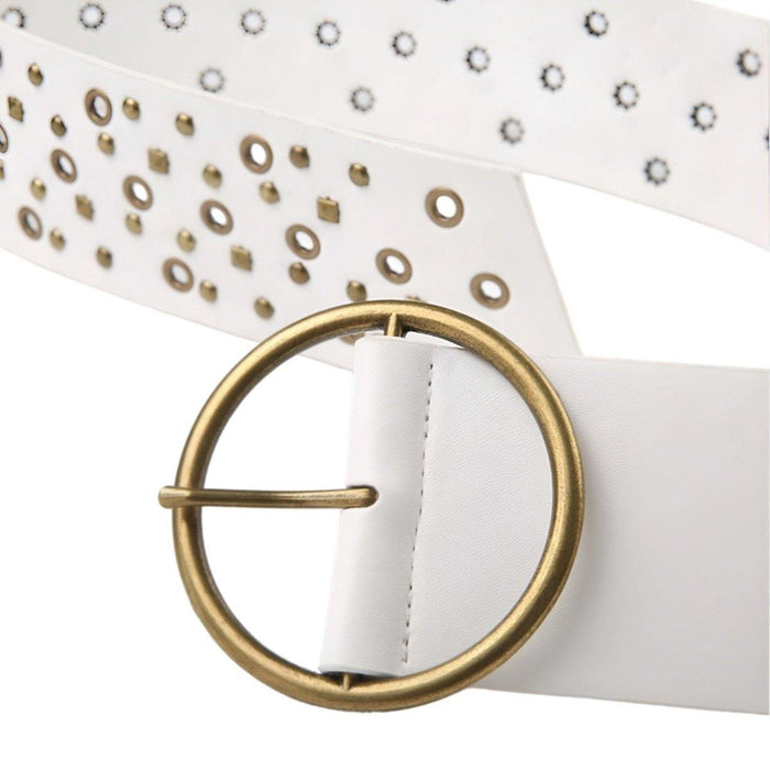 Western Design Wide Belt with Eyelets and Rivets for Women