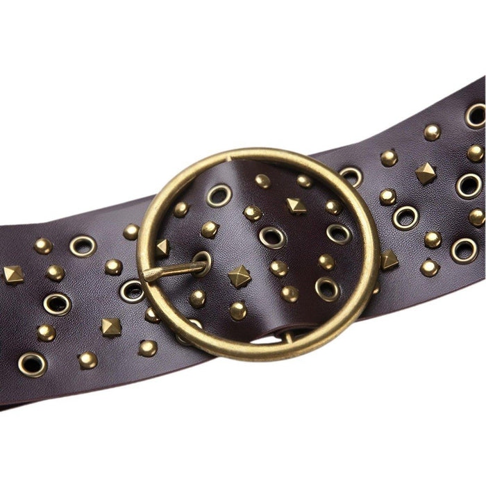 Western Design Wide Belt with Eyelets and Rivets for Women